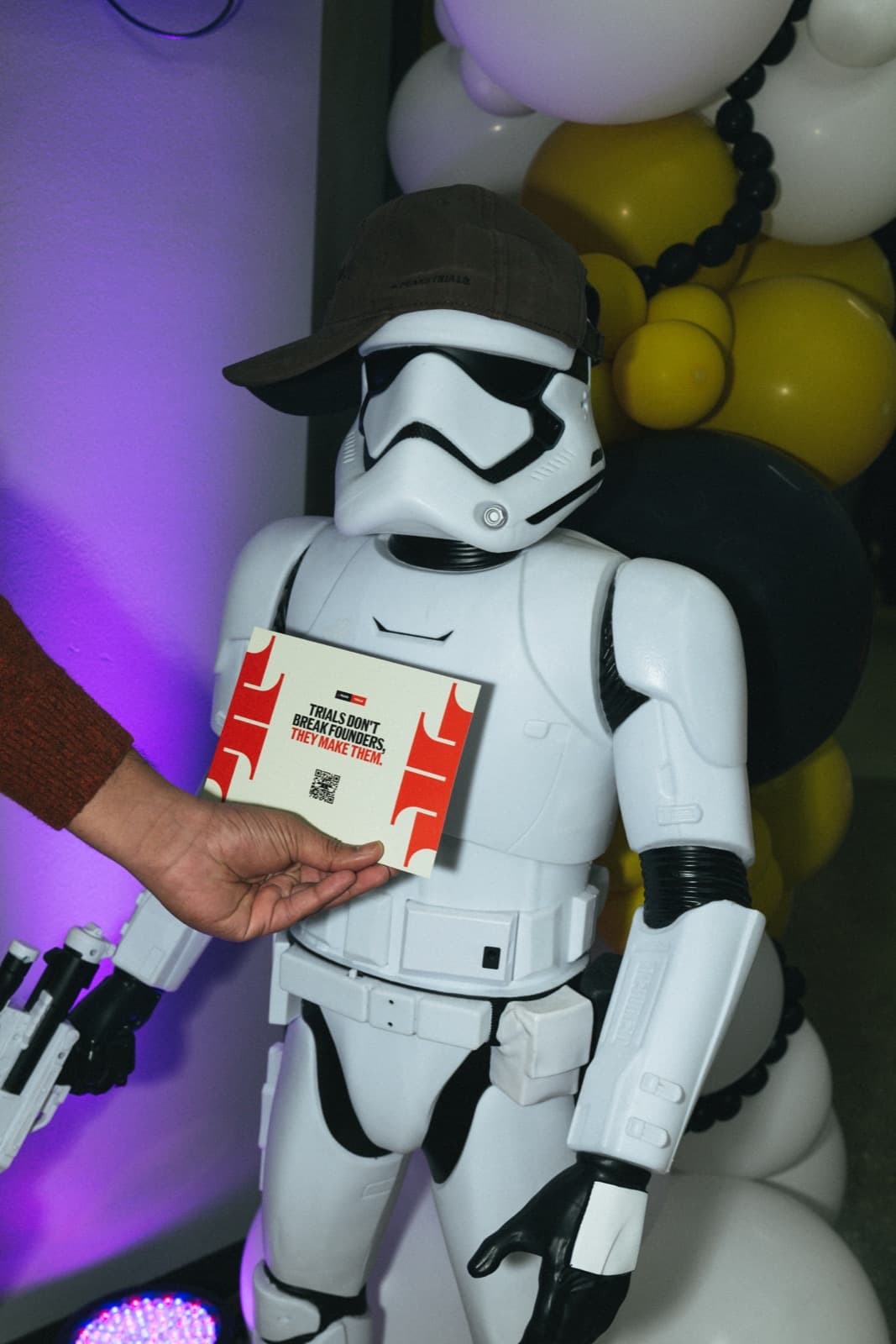 Stormtrooper holding a Trials card